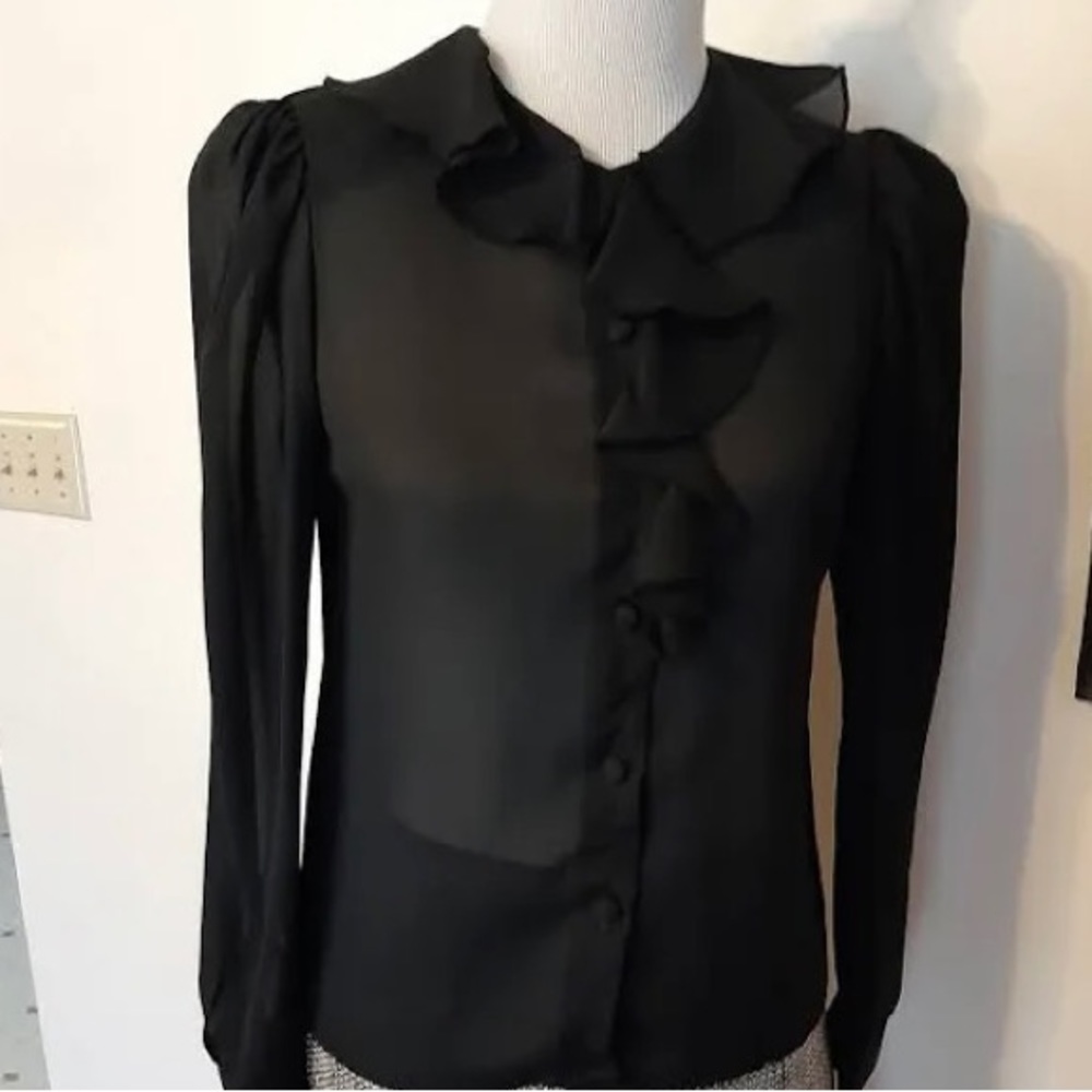 Woman’s Sheer Black Long-Sleeve Blouse, Na’Ma of California
